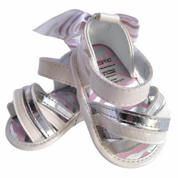 Esprit Sandals White Metallic Silver w/ Bow, 0-6M - Picture 2 of 7